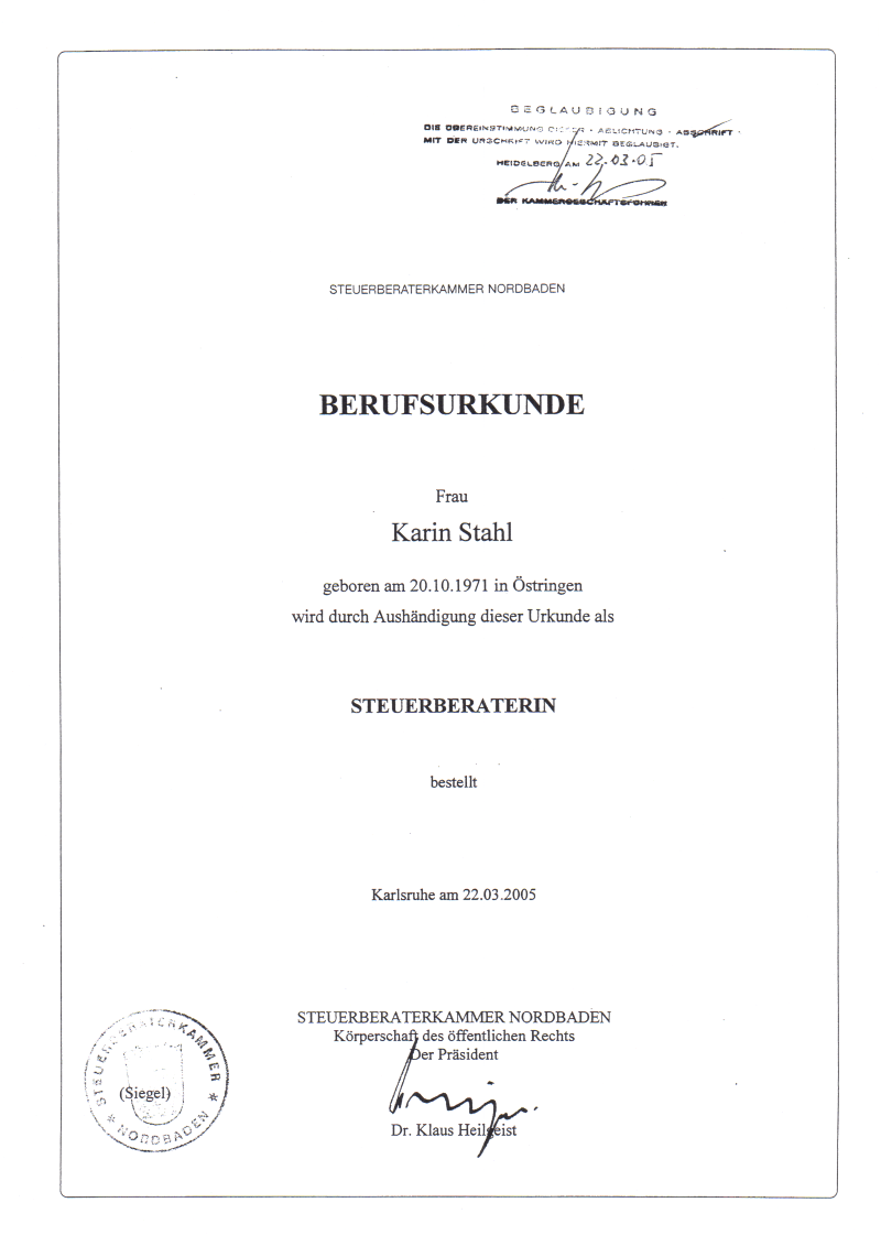 Berufsrukunde Steuerberaterin